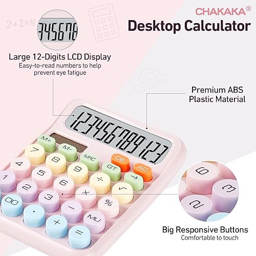 Miniatura 3 de Calculadora básica de escritorio con pantalla LCD grande de 12 dígitos y botones grandes, doble potencia (solar y batería), calculadora de