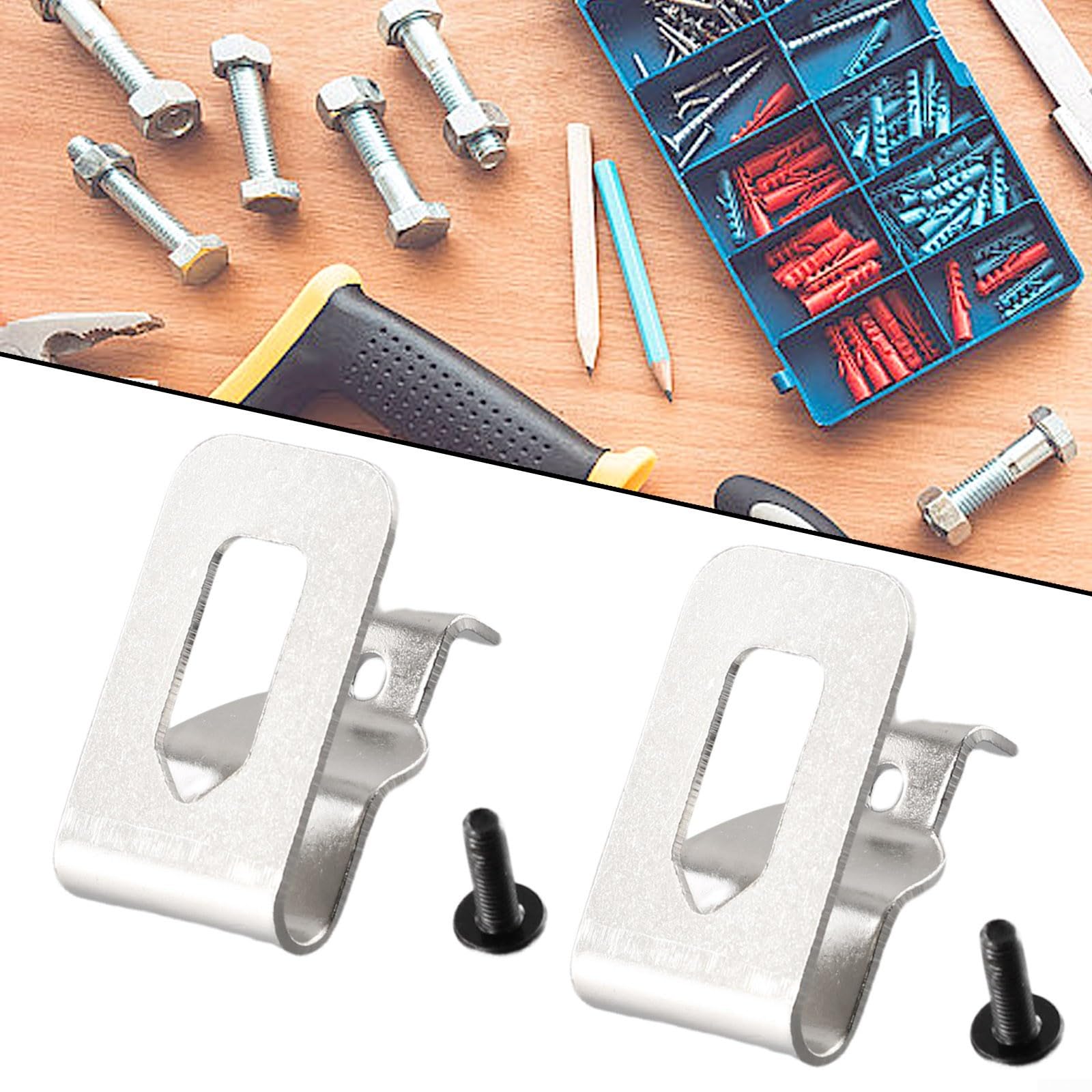 Paquete de 2 ganchos de clip de cinturón de acero plateado compatibles con taladro DeWalt de 18 V 20 V DCD785C2 DCD780C2 modelos de llave de repuesto N268241 N169778 de 45 x 28 mm con tornillos