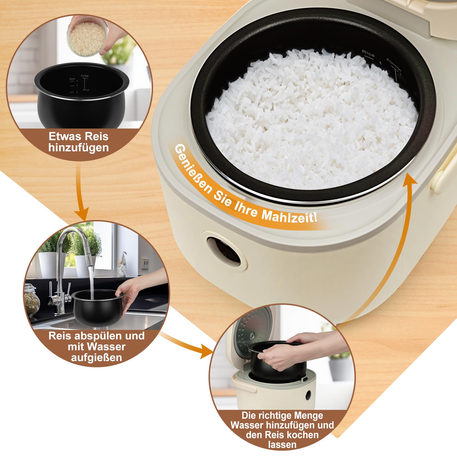 Bear Reiskocher 3,5 Tassen (ungekocht) mit Dampfgarer, Multifunktioneller 350W Elektrischer Mini Rice Cooker，6 Reiskochfunktionen für 2-4 Personen