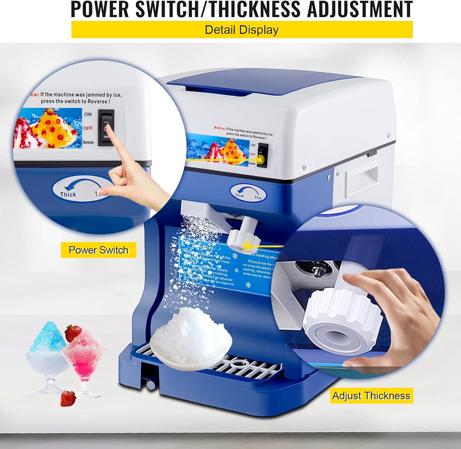 VEVOR 110V Electric Shaved Ice Machine 500W Snow Cone Maker Tabletop w/Adjustable Ice Texture, Ice Shaving Machine 265LBs/hr for Home and Commerical Use