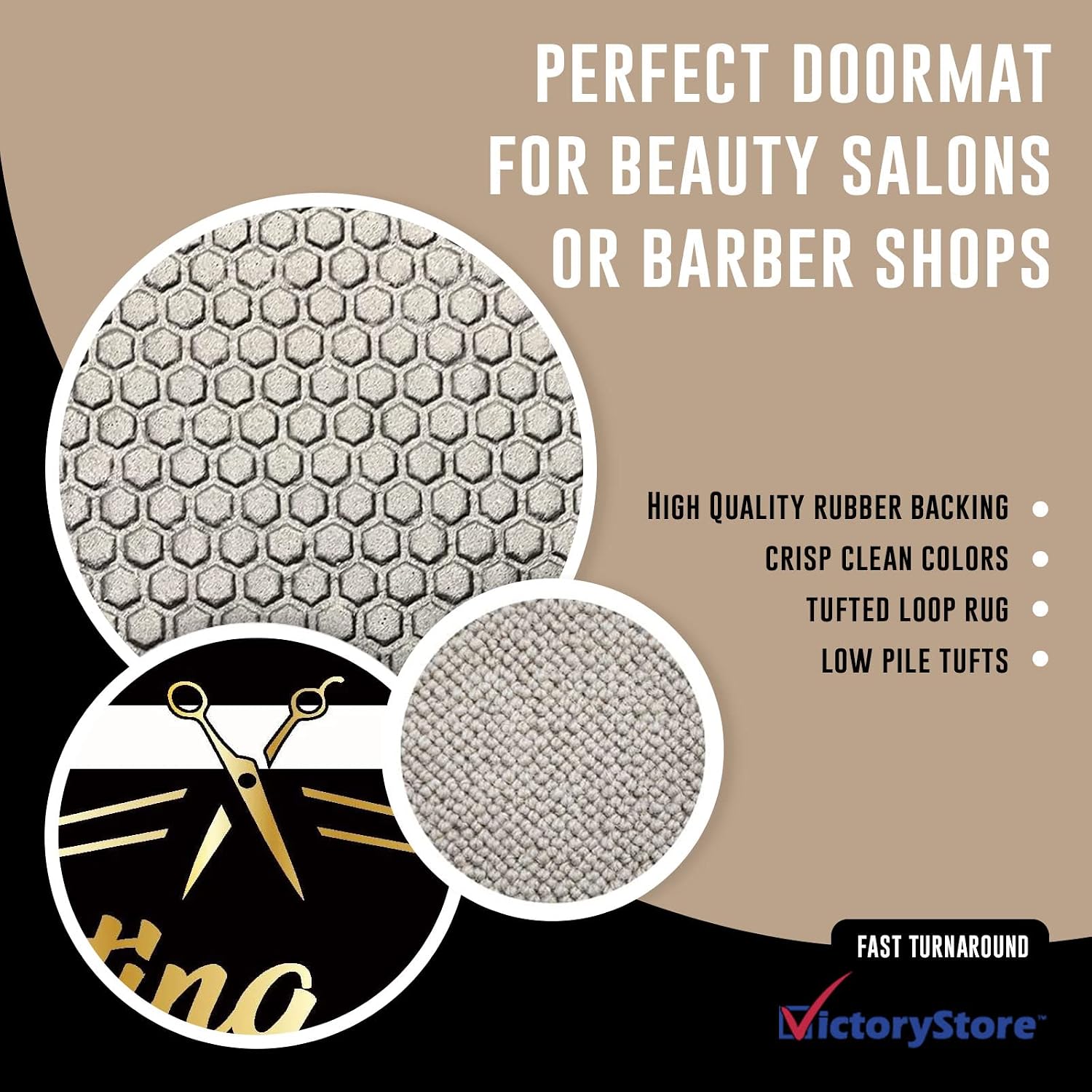 VictoryStore – Salon Door Mat – Custom Welcome Mat for Beauty Salon or Barber Shop Supplies – Colorful Floor Rug – 24” x 36” – Made in The USA