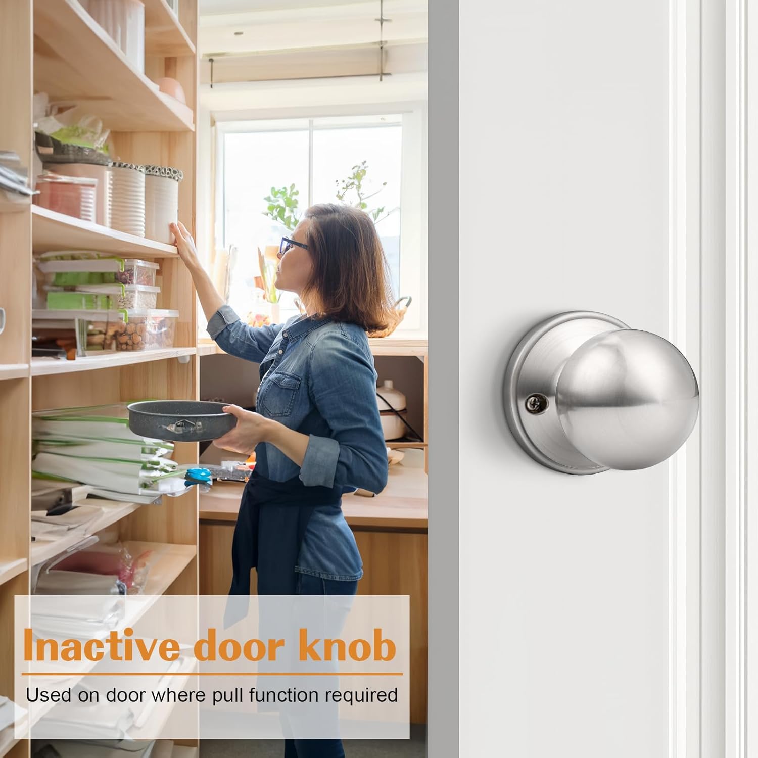 Probrico Dummy Door Knobs, Interior Door Knobs for Pantry Closet, Keyless None-Locking Doorknob Pulls, Brushed Nickel Finished, 8 Pack