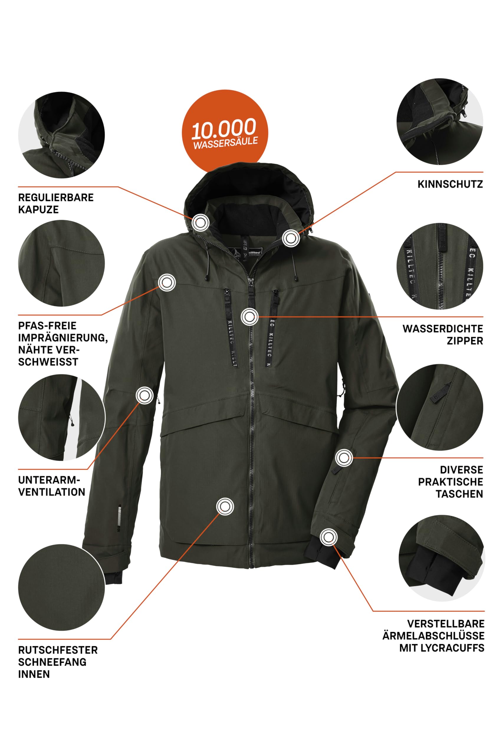 Killtec Herren Ksw 55 Mn Ski Jckt Skijacke/Funktionsjacke mit Kapuze, Schneefang und Unterarmventilation