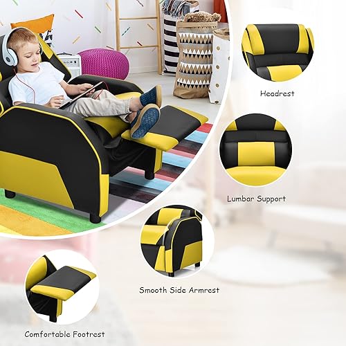 Miniatura 13 de ARLIME Silla reclinable para niños, de piel sintética, con reposapiés, reposabrazos, reposacabezas y soporte lumbar, sofá ajustable para juegos para