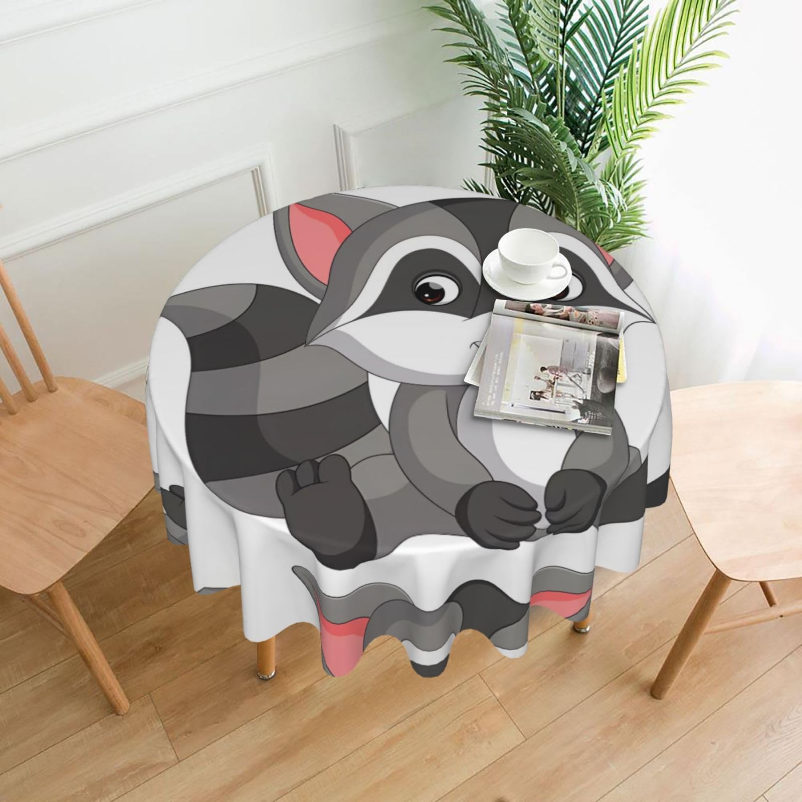 WHJSSF Cartoon Raccoon Prints Round Decorative Tablecloth 60in - Elevate Your Dining Experience with a Stylish & Protective Table Throw