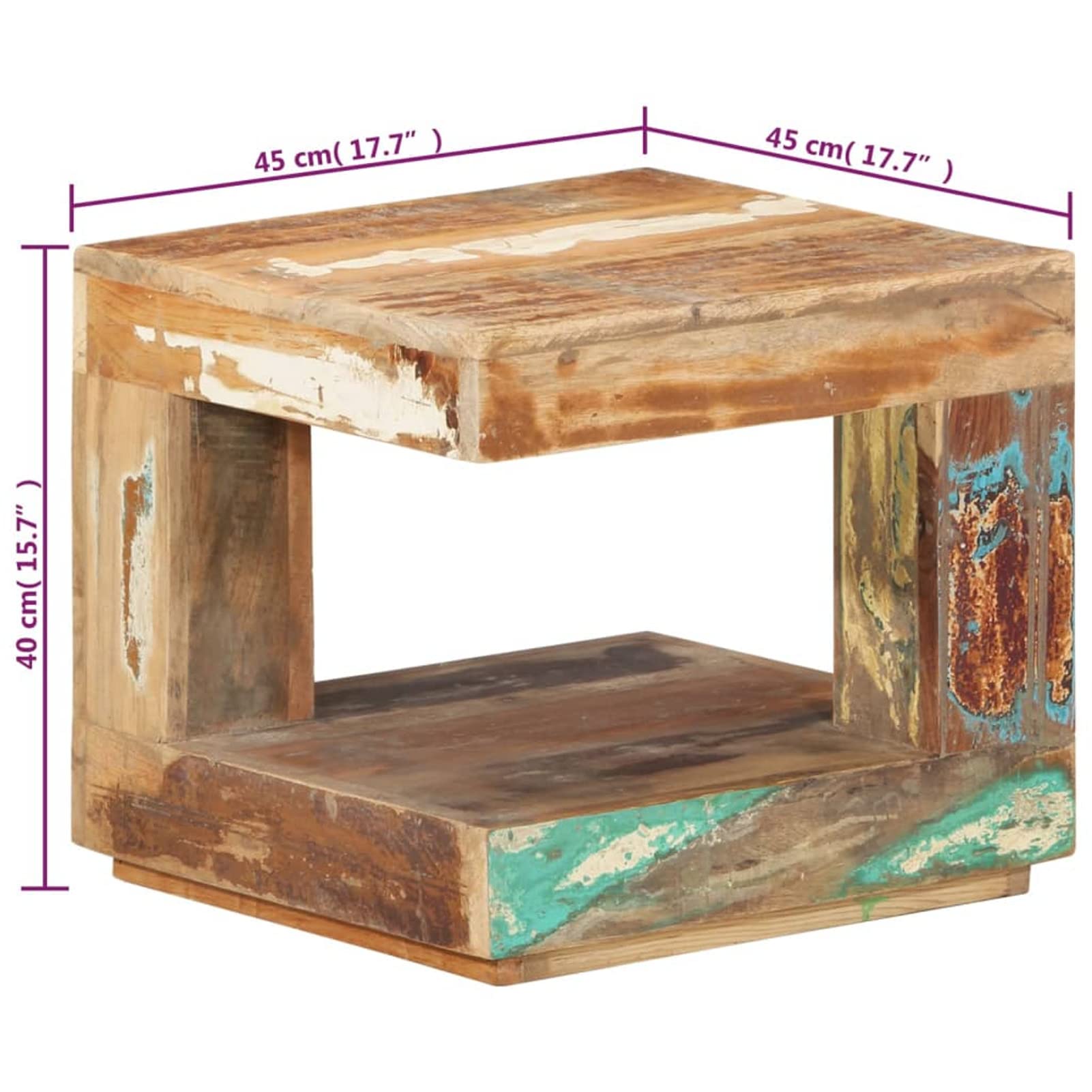 Homgoday Stolik kawowy 45 x 45 x 40 cm, stolik pomocniczy z litego drewna, stolik z odzysku, stolik końcowy kanapa herbata akcent sofa stolik do salonu, recepcji dla gości, sypialni i mebli biurowych