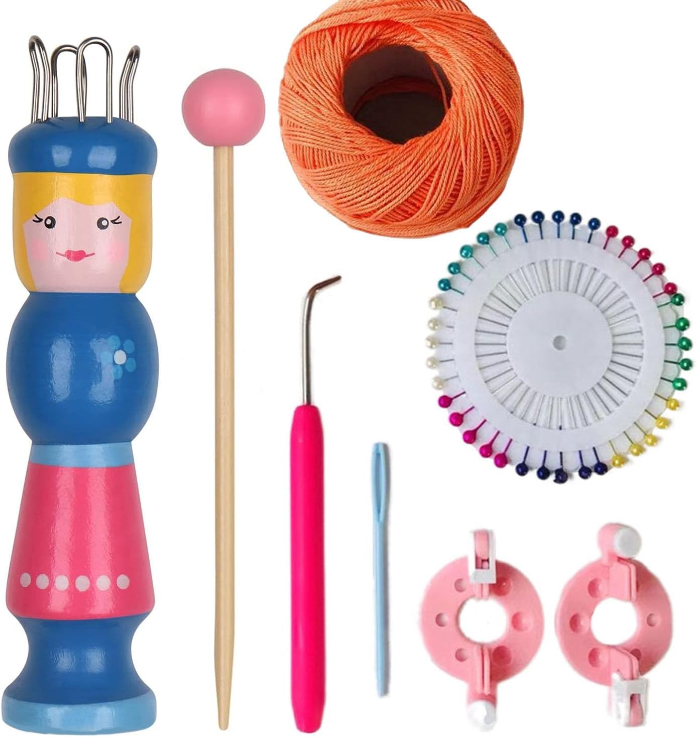 Manual Knitting, Knitting, Knitting Needles, Children's DIY Kit, Knitting Kit, for Wool, Learning, DIY (Style F - 1 Wooden Knitting + 1 Needle + 1 Tool Kit)