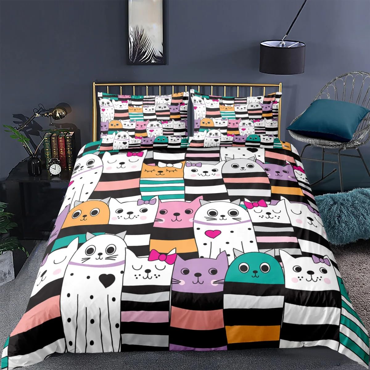 QBIDCSX Super King Size Duvet Cover Aldult Kitten Bedding Set with Zipper Closure Microfiber Soft Breathable Duvet Cover 102.3x86.7 inch + 2 Matching Pillowcases 19x29 inch, for Adults Teenagers