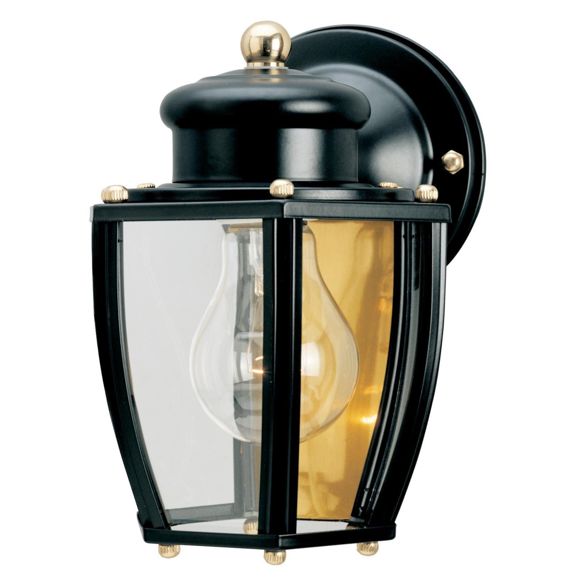 6696100 One-Light Exterior Wall Lantern, Matte Black Finish on Steel with Clear Curved Glass Panels