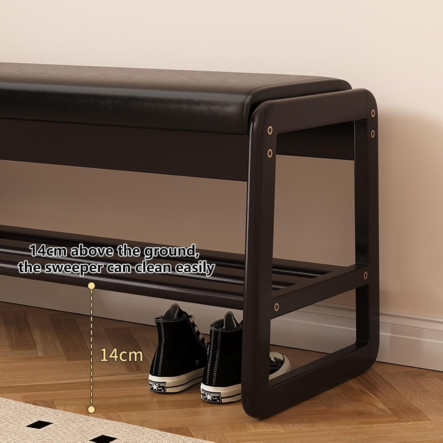 Shoe Rack Bench with Padded Cushion, Shoe Bench for Entry, Solid Wood Shoe Storage Bench, End of Bed Bench with Shelf, for Living Room, Bedroom, Bathroom, Entryway(Natural,22x13x17/55x34x45cm)