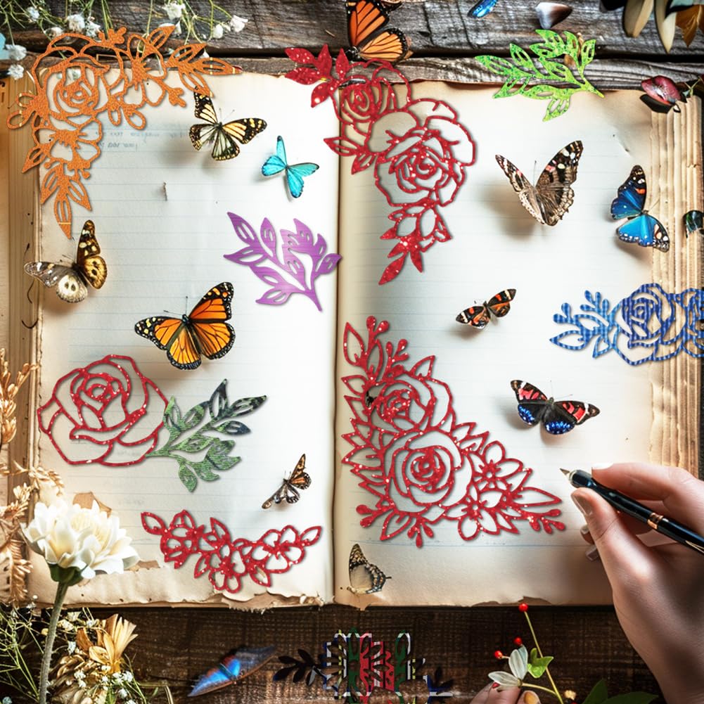 MAYJOYDIY Floral Corner Die Cut Set, Rose & Leaf Metal Cutting Dies for Card Making Scrapbooking - Image 3