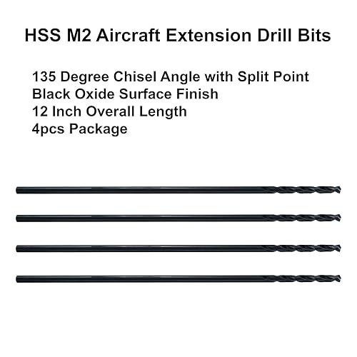 Miniatura 8 de MAXTOOL 332 x 12 pulgadas, 2 brocas de extensión de aeronaves idénticas HSS M2 extra largas de torsión profunda, vástago recto, completamente negro