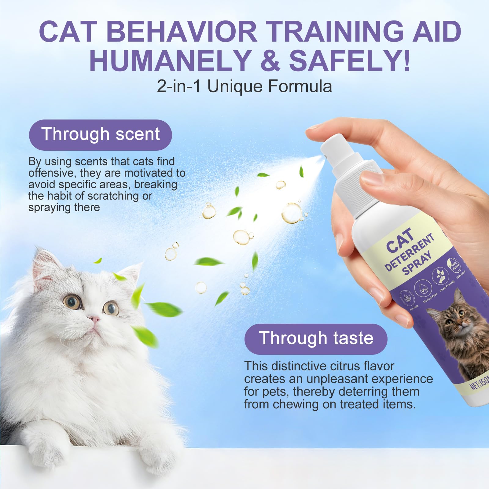 Cat Deterrent Spray for Furniture, Indoor & Outdoor Cat Repellent - Stops Scratching, Pee Spraying, Chewing | Natural Essential Oils, Pet-Safe, 5.07 Fl Oz — view 3