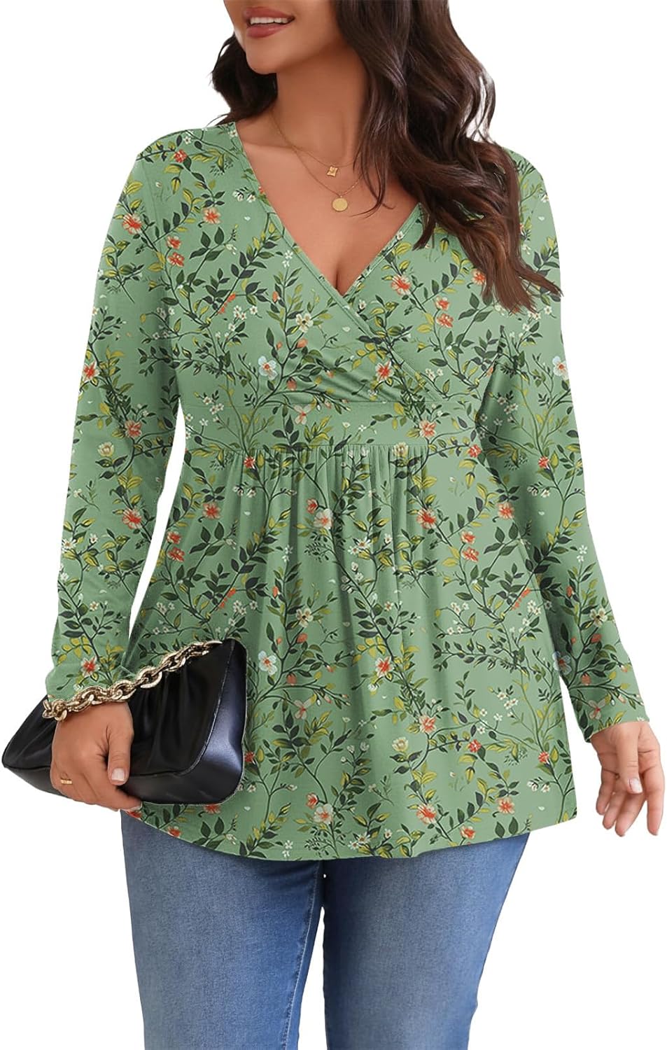 POSESHE Womens Plus Size Long Sleeves Tops 2025 Fall Winter Tunic Tops Casual V-Neck Wrap Shirts Dressy Work Blouses L-4XL - Image 2