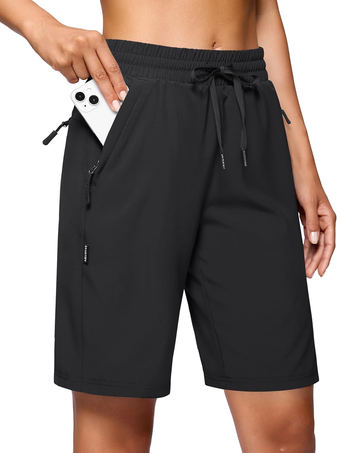 SANTINY Women's 7''/ 9'' Hiking Shorts with 3 Zipper Pockets Lightweight Quick Dry Long Athletic Golf Shorts for Women Casual
