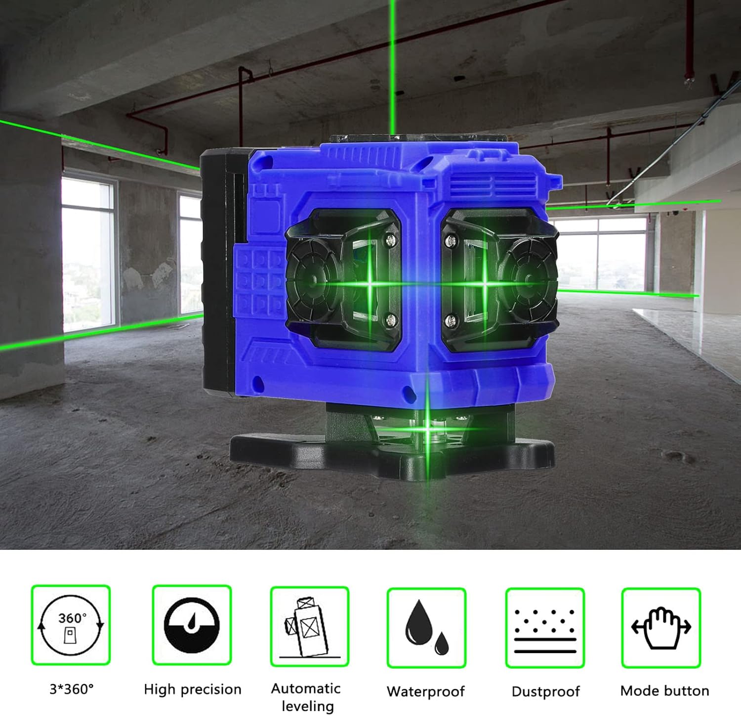 Multifunctional 12 Lines Green Level 3° Self-Leveling Hine Reable Lithium Battery Leveling Omnidirectional Ground Wall Sticker