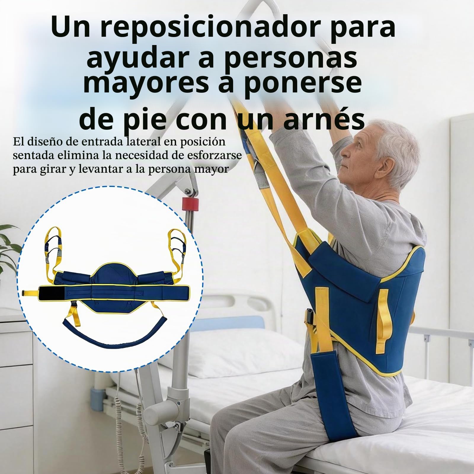 Arnés de Elevación y Asistencia para Ponerse de Pie, Arnés de Transferencia de Sentado a de Pie con Acolchado y Soporte Lumbar, Funciona con la Mayoría de los Equipos de Ayuda a la Movilidad