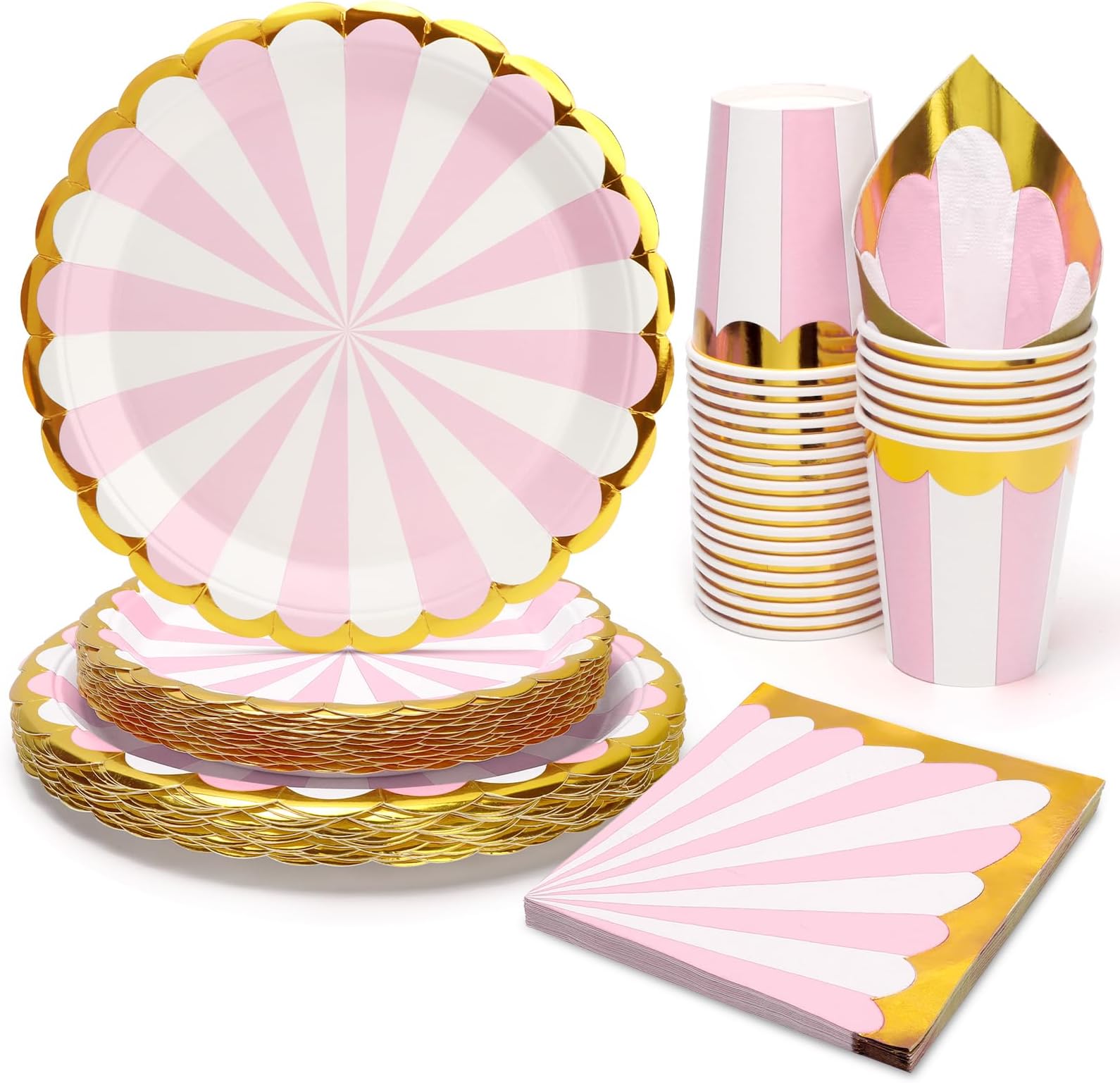 96PCS Pink Party Supplies, Disposable Tableware Set, Includes 9" Plate Paper Plates, 7" Plate Paper Plates, Cups, Napkins, for Picnic, Happy Birthday Party