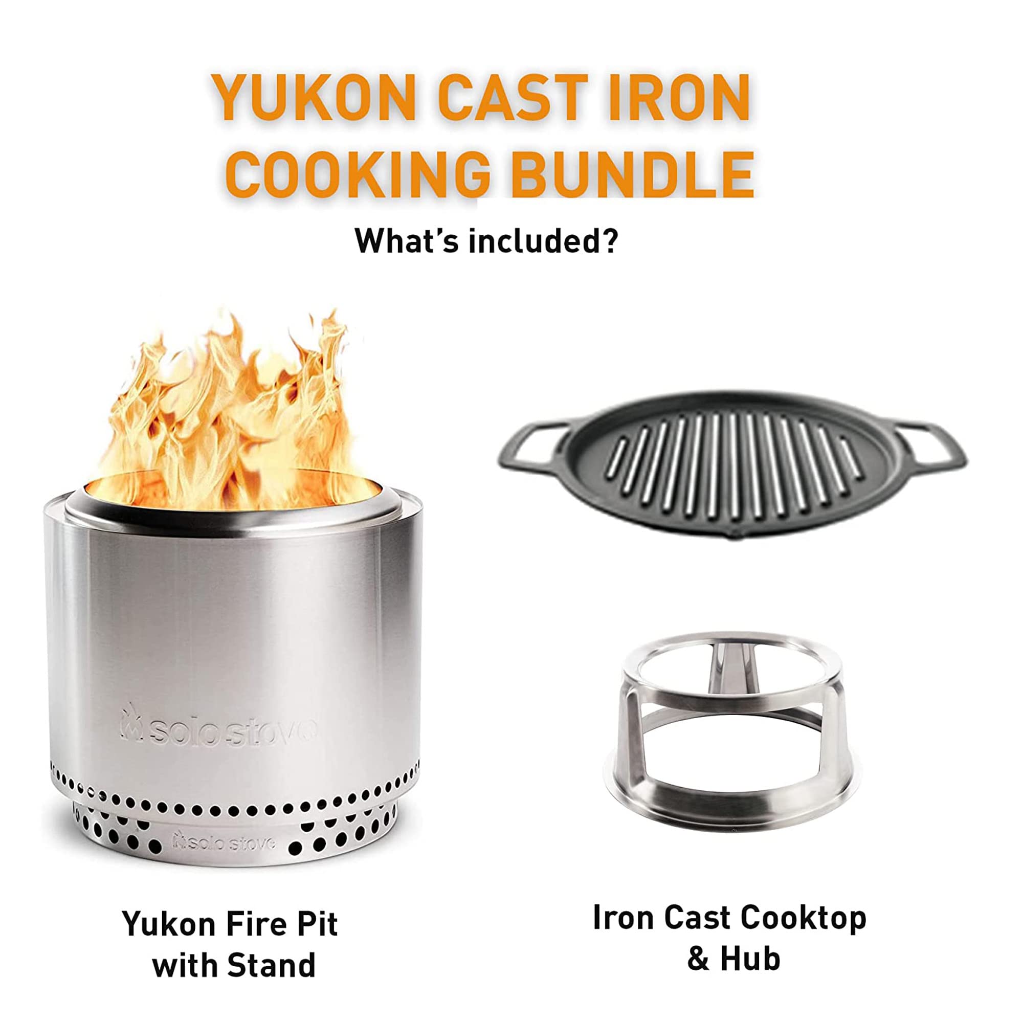 Buy Solo Stove Yukon 27" Cast Iron Grill Cooking Bundle, Stainless