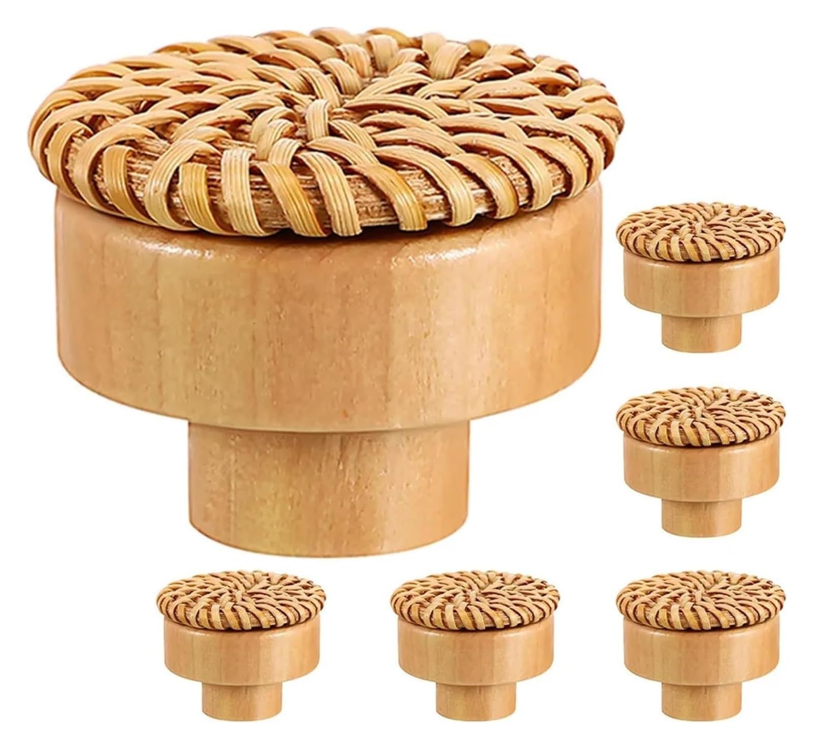 NHralpajj Rattan Wood Woven Drawer Pulls
