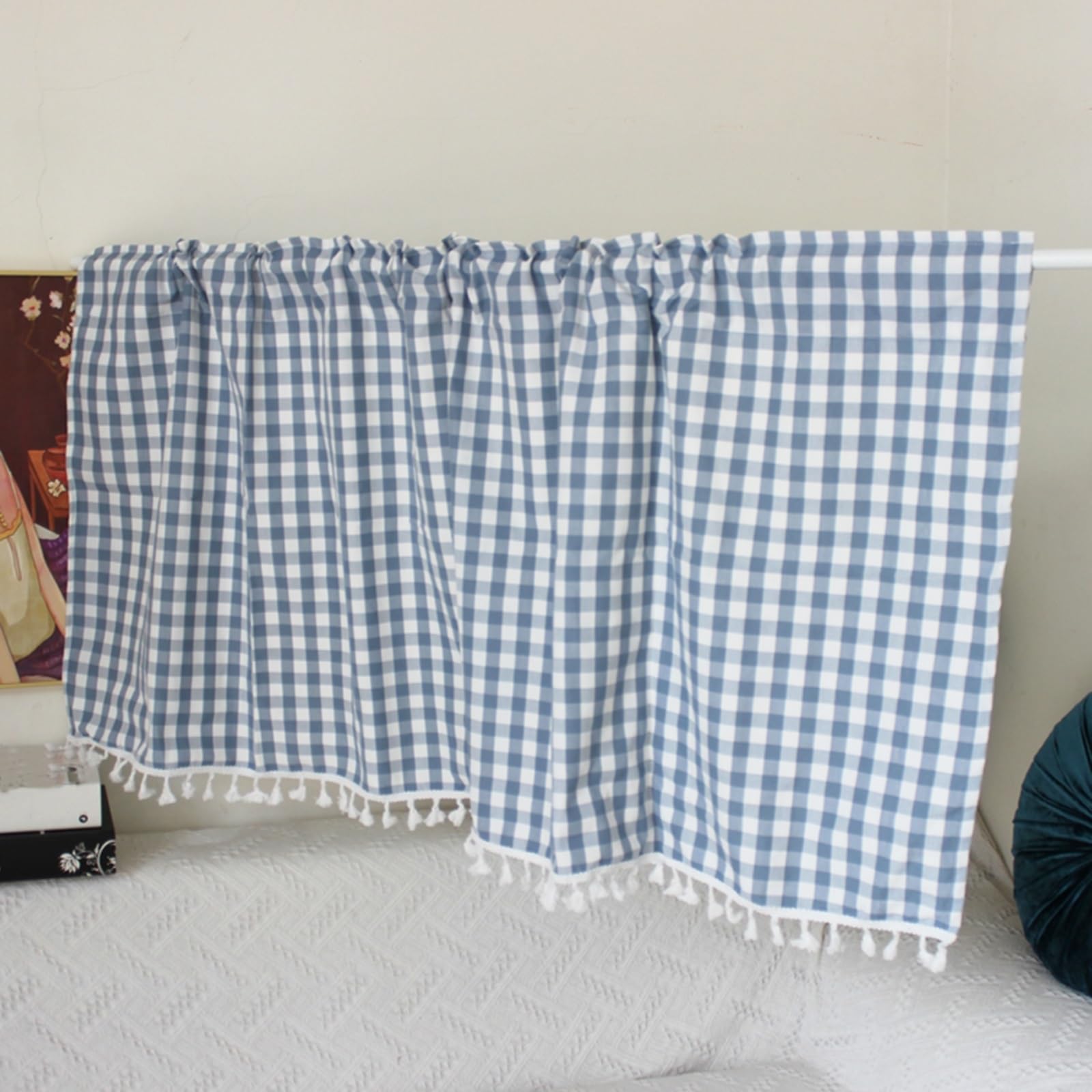 Rideaux de cuisine vintage en polyester-coton avec poche tringle