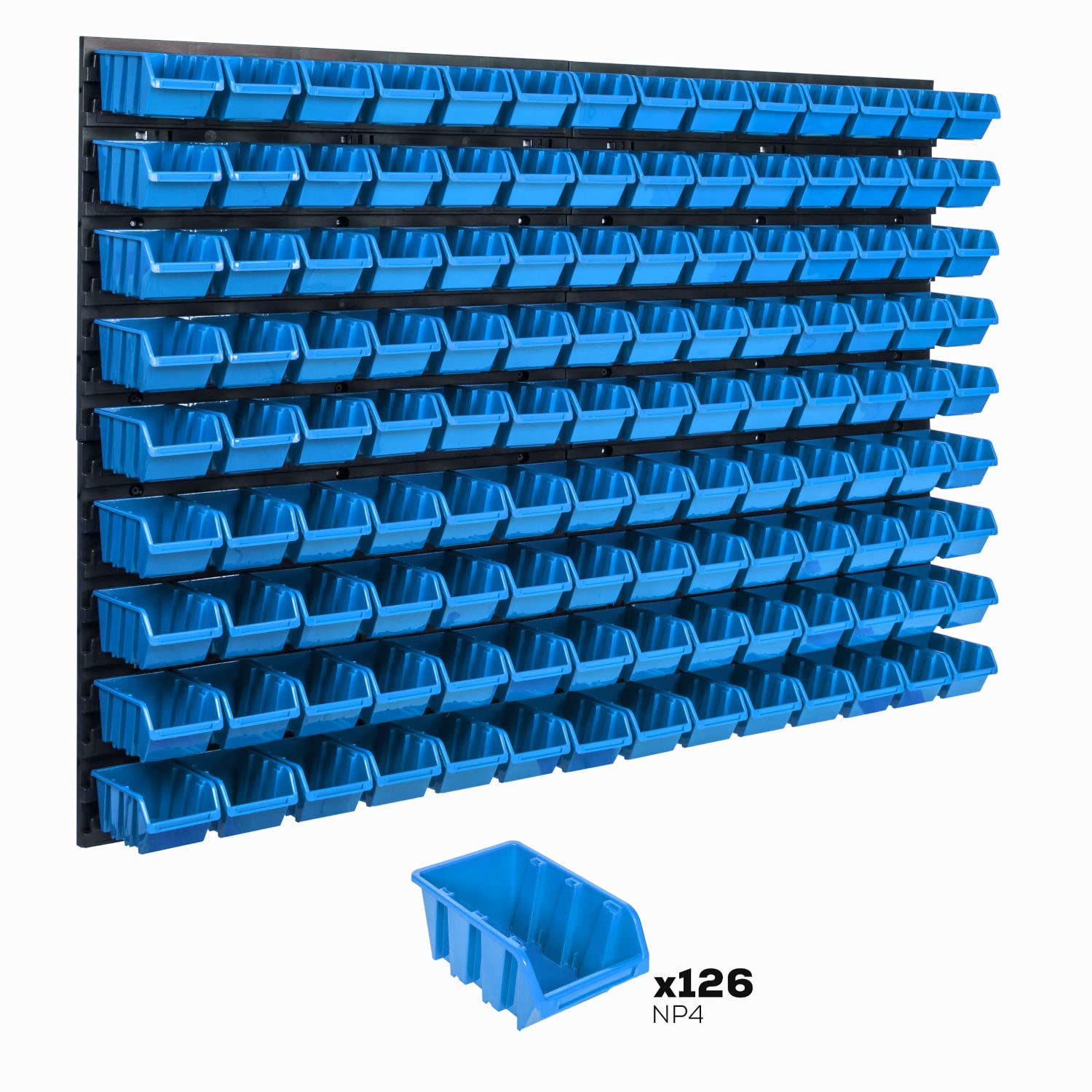 Sistema di stoccaggio da parete, 1152 x 780 mm, 126 pezzi, Contenitori Scatole Impilabili, Pannelli da Parete Extra Resistenti, Scaffali da Officina