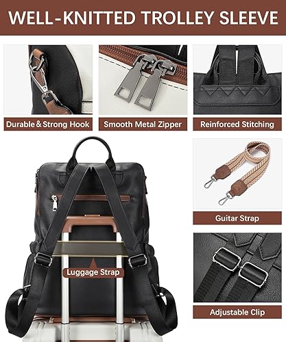 Miniatura 6 de BOSTANTEN Mochila de cuero para computadora portátil para mujer, mochila de viaje de diseñador con compartimento para laptop, bolsas de hombro para
