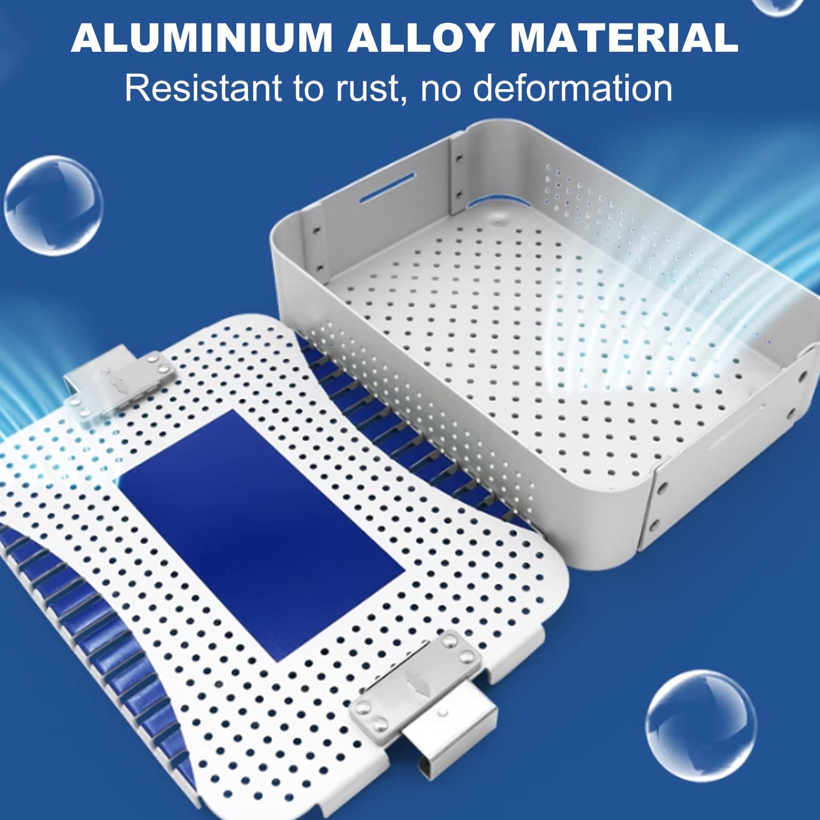 Caja de desinfección de equipos médicos de aleación de aluminio, cestas de esterilización de instrumentos con tiras de cartón, diseño poroso, transpirable, fácil de limpiar(24x17.5x8cm/9.4x6.9x3.1in)