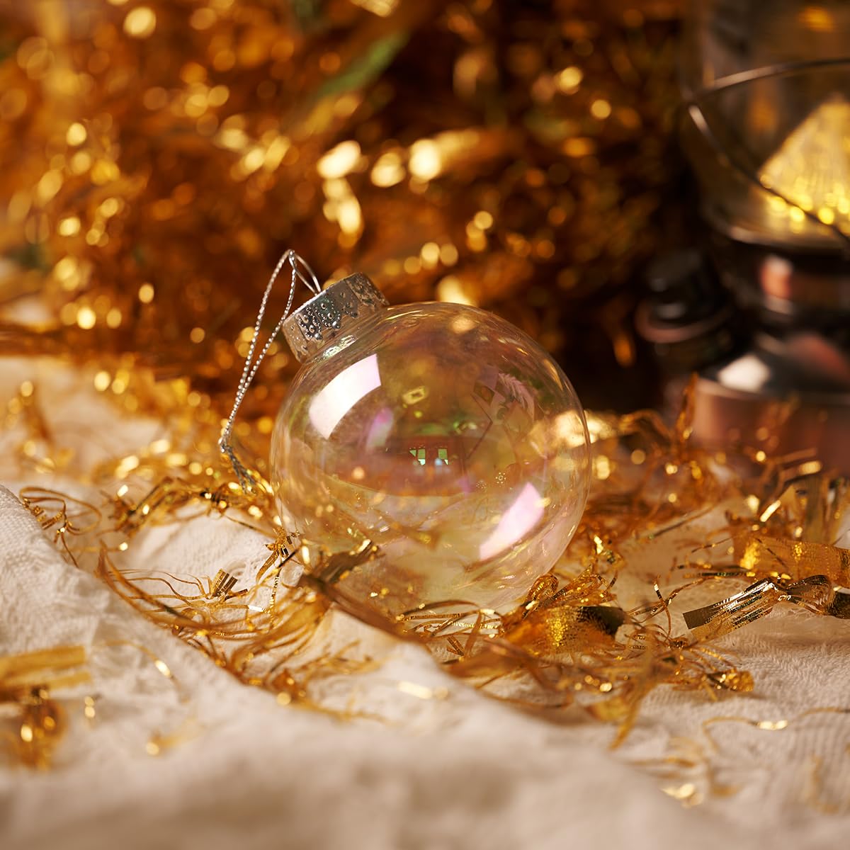 12 bolas de adornos iridiscentes de Navidad de 3.15 pulgadas, transparentes, inastillables, para colgar, bolas de arco iris, adorno de Navidad para manualidades, fiestas, decoración del árbol de