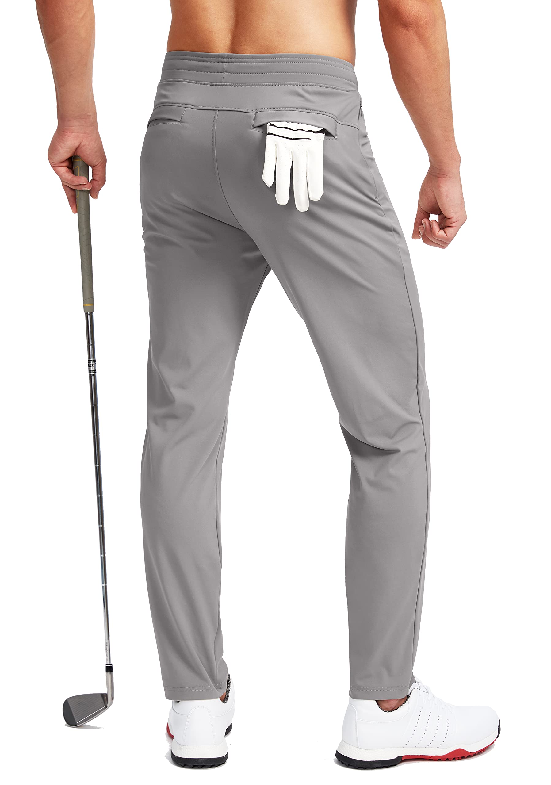 Pudolla Mens Golf Pants Stretch Sweatpants With Zipper Pockets