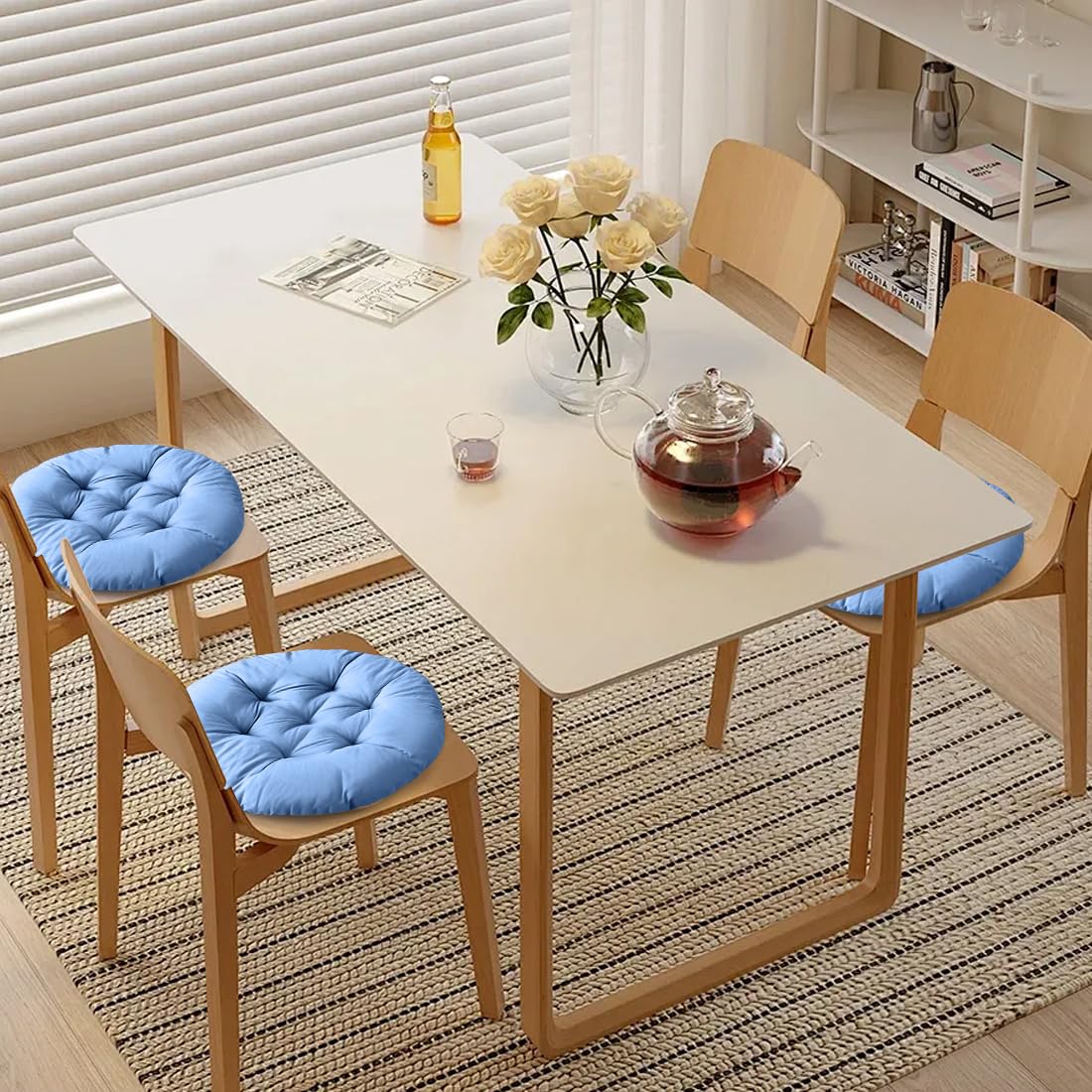 Set di 4 Cuscini Rotondi da 40 cm, Imbottiti in Cotone Perlato, per Sedia da Giardino, Ufficio, Balcone, Interni ed Esterni