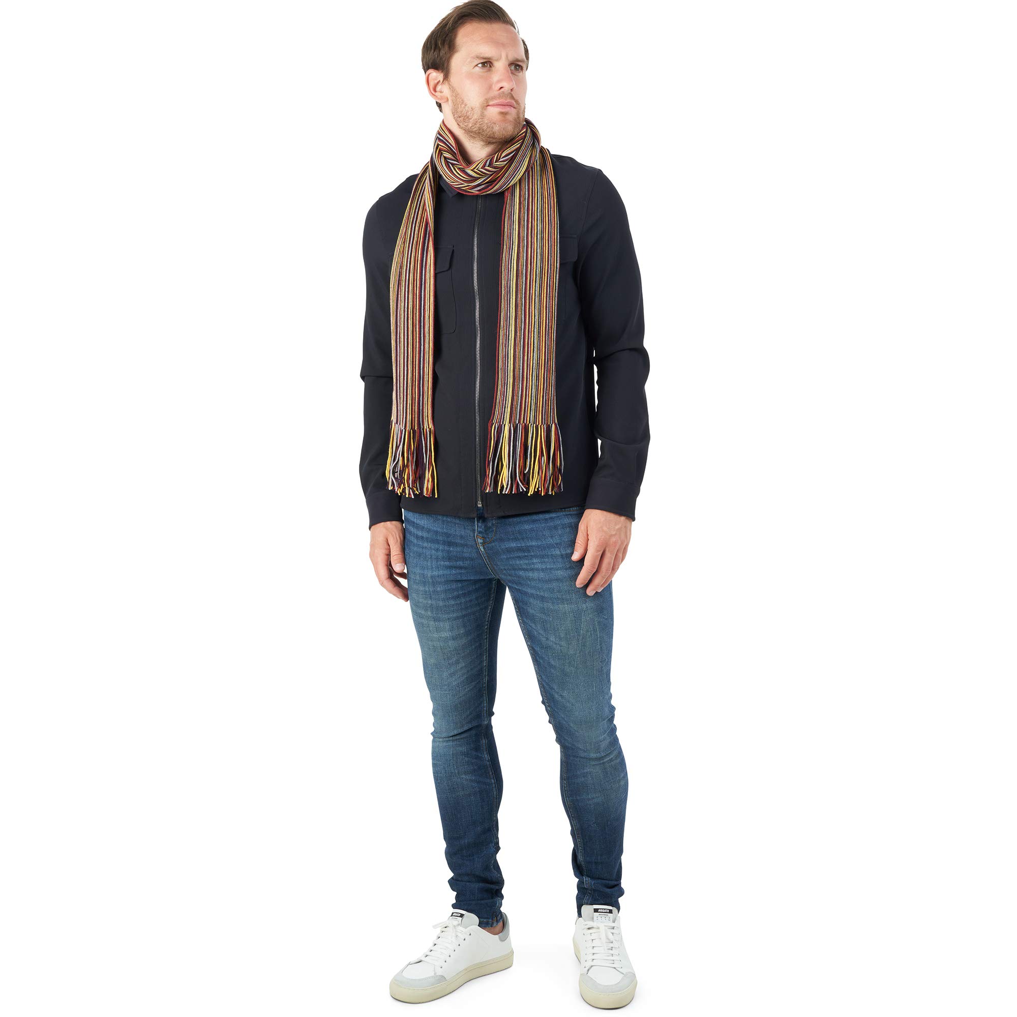 Bufanda de Hombre en Lana Merino Extra Fina - de Rayas para Invierno
