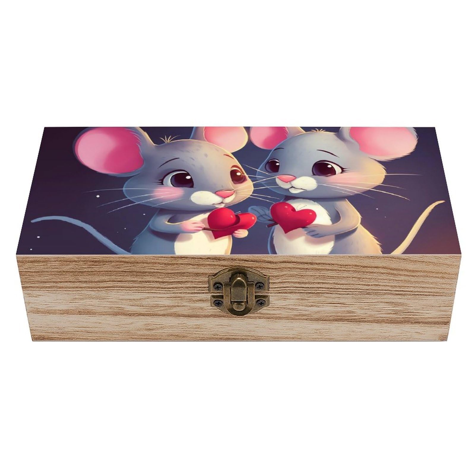 HLBSDM Love Memory Jewelry Wooden Box, Large Wooden Treasure Chest Boxes with Hinged Lid, Photos Storage Case for Women Men, Wooden Keepsake Box, 7.9'' X 3.9'' X2.3''