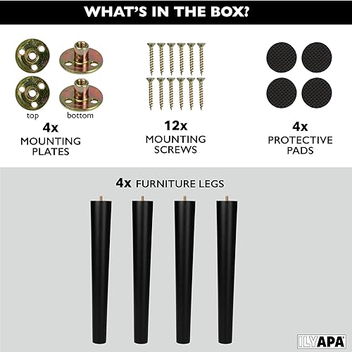 Miniatura 2 de Ilyapa Pies de madera para muebles, juego de 4 patas de repuesto cónicas negras de 16 pulgadas para sillas, mesas de café, otomanas, armarios, mesas