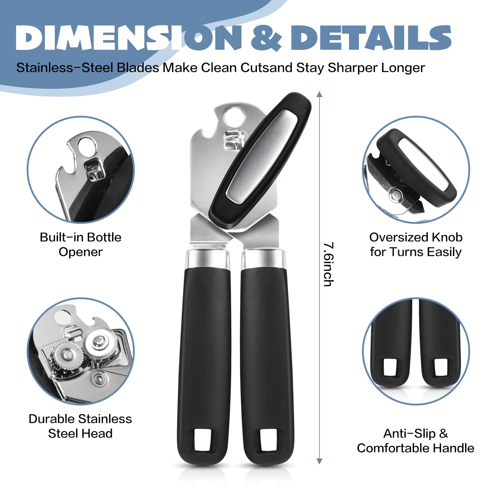 Good Grips Soft-Handled Manual Can Opener & Ring Pull Can Opener, Rust Proof Oversized Handheld Easy Turn Knob, Large Lid Openers, Ring Pops Top Tab Puller, Black