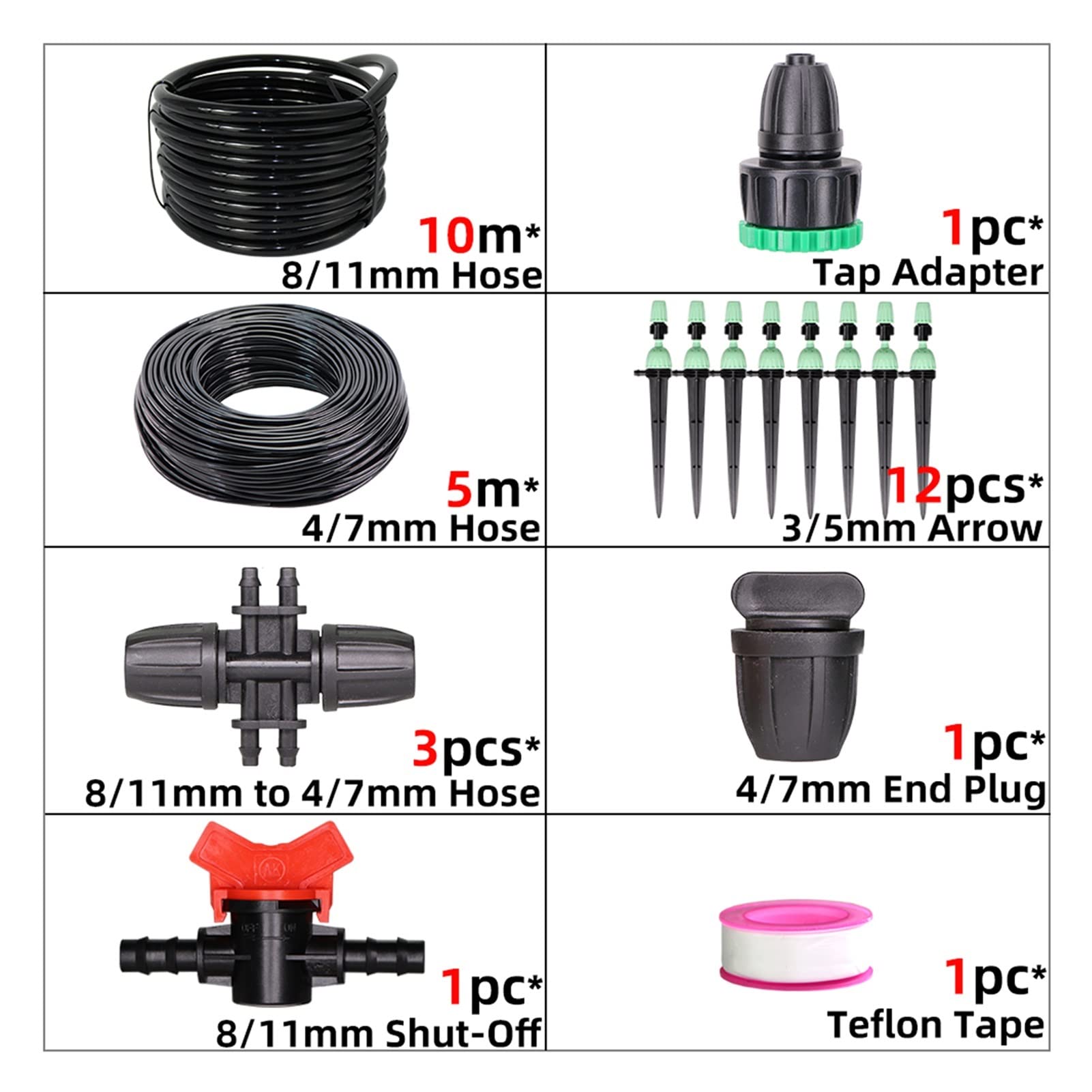 Zestaw do nawadniania kropelkowego 10-30 m 8/11 mm do 4/7 mm system nawadniania kropelkowego z szklarnią ogrodowa roślina kwiatowa regulowany zestaw zraszaczy zestaw do nawadniania mikrokropelkowego (kolor: D)