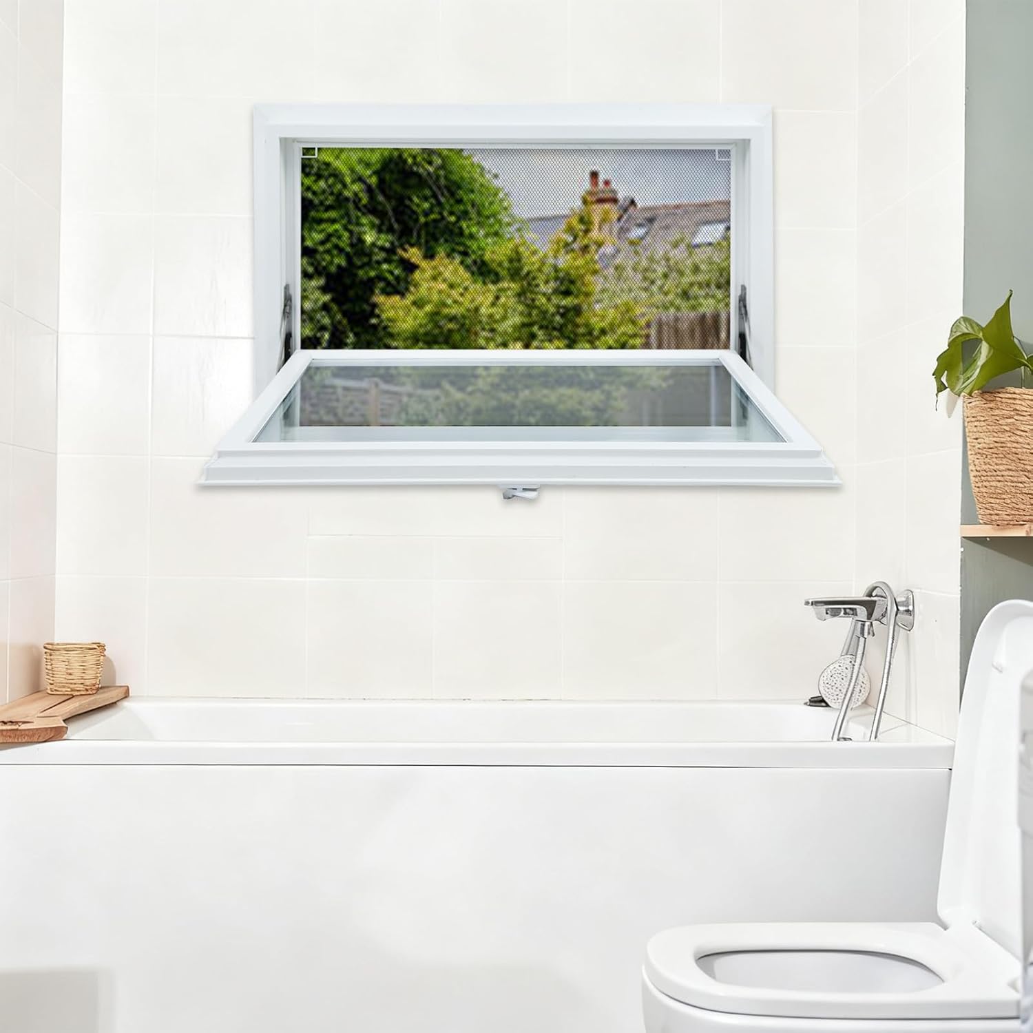 32" x 22" Hopper Basement Window, Vinyl Bathroom Window Shed Window for Glass Farmhouse Cabins House Garage Kitchen Living Room,White