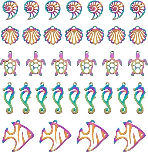 Miniatura 2 de 20 colgantes con temática oceánica de acero inoxidable con diseño de arco iris, dijes multicolor para hacer joyas, collares, aretes, pulseras