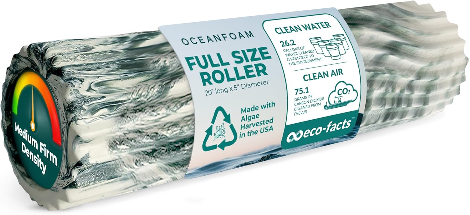 Oceanfoam Tidal Roller - Hunter Marbled - Muscle Massage Foam Roller for Back Pain & Stretching - Firm and Ergonomic Wide Wave Textured - Yoga, Athletics, & Wellness - Full Size, 20" x 5" - Image 8