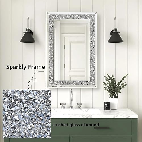 Miniatura 3 de SHYFOY Espejos de diamante triturado para decoración de pared, espejo decorativo rectangular de 35.4 x 23.6 pulgadas, grandes para sala de estar,