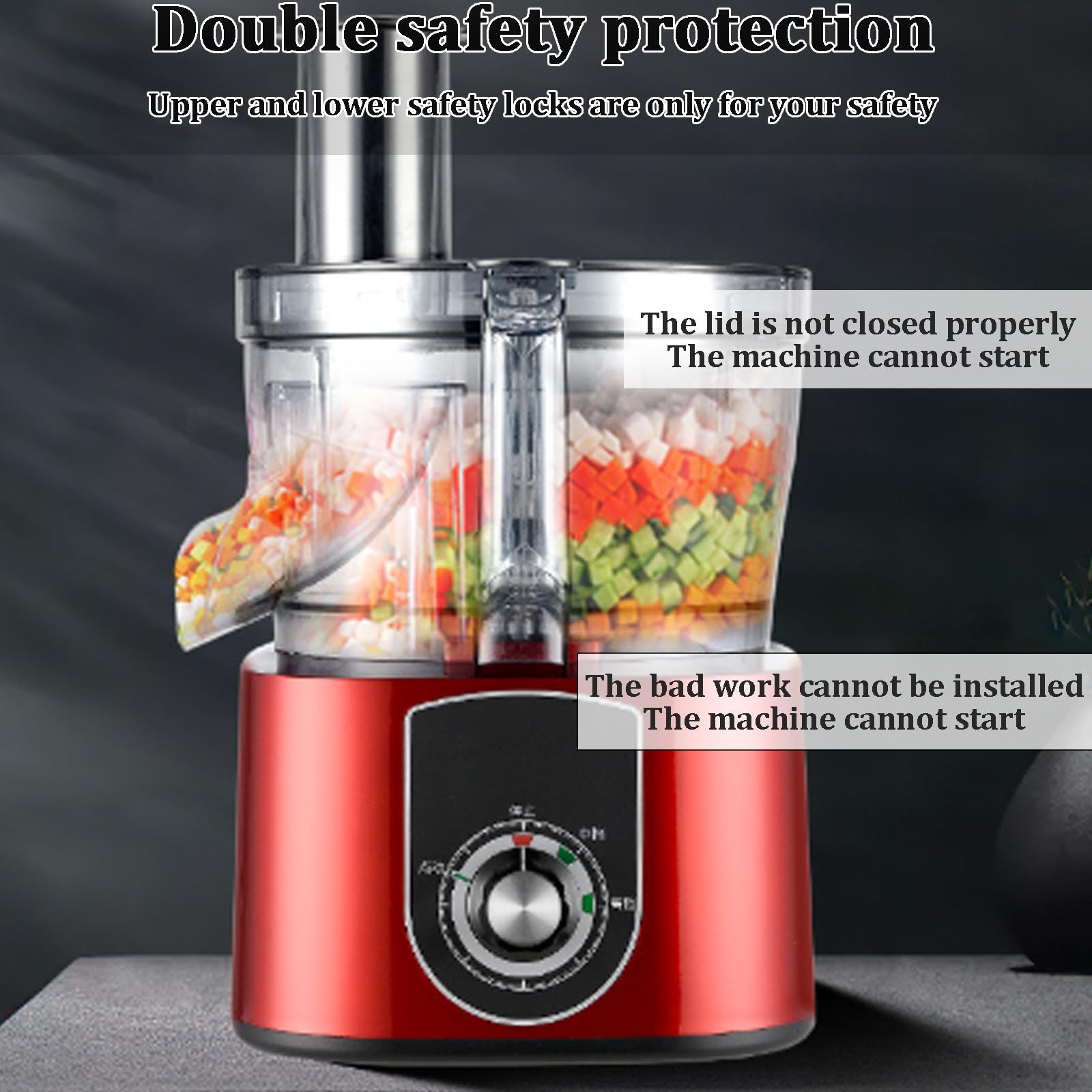 Picadora de verduras para uso doméstico comercial, con cuchillas de acero inoxidable, cortador automático de alimentos, máquina de corte de frutas, redes de cuchillos y cuchillas de rebanar, gris