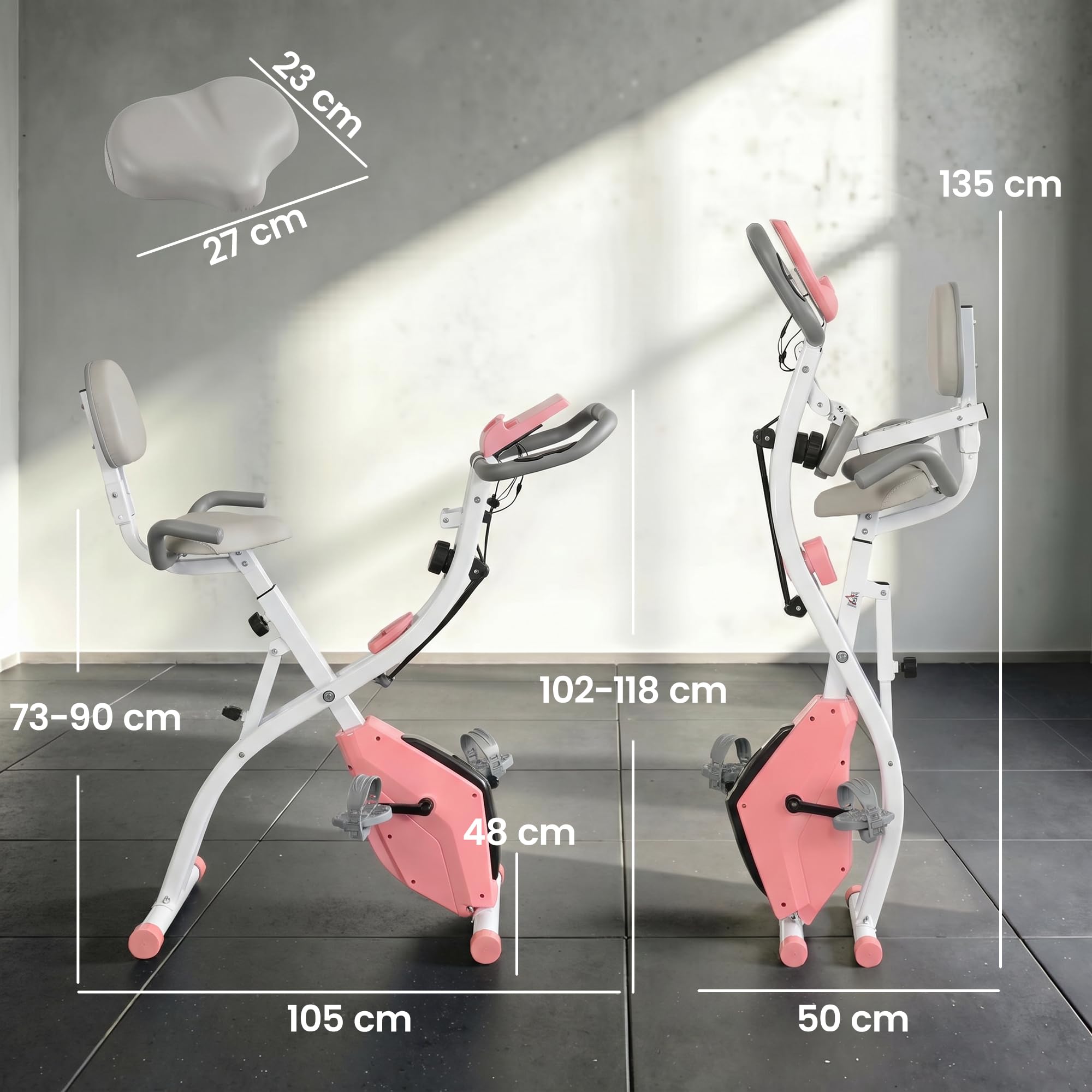 HOMCOM Vélo d'Appartement Pliable 4-en-1 - Ergomètre Magnétique Silencieux avec Cordes de Résistance - Sport Maison et Cardio-training avec Roulettes, Selle Confort et LCD (Max 120kg)