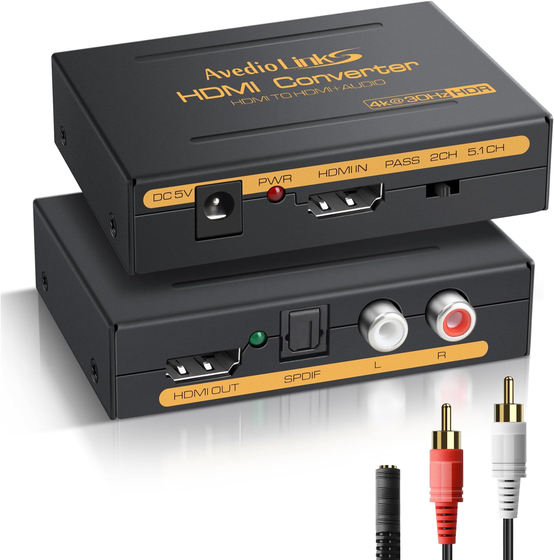 avedio links 4K@30HZ HDMI Audio Extractor Splitter, hdmi to hdmi Audio Converter+Optical Toslink SPDIF + RCA L/R Stereo Analog Audio, Audio Adapter for PS5, Chromecast, Fire Stick,Blu-Ray Player