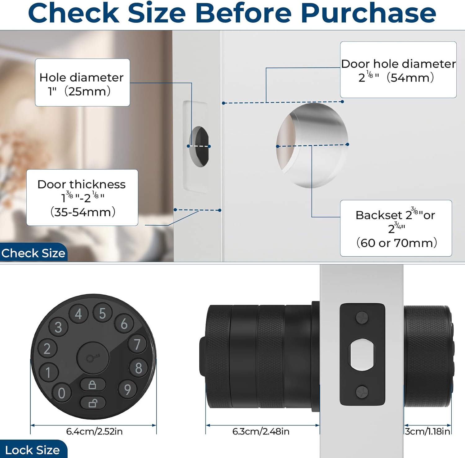 FITNATE Keypad Door Knob Lock, Electronic Door Knob with Keypad and Key, Automatic Locking, 100 Codes, Easy to Install for Office, Warehouse, Bedroom, Garage (Black)