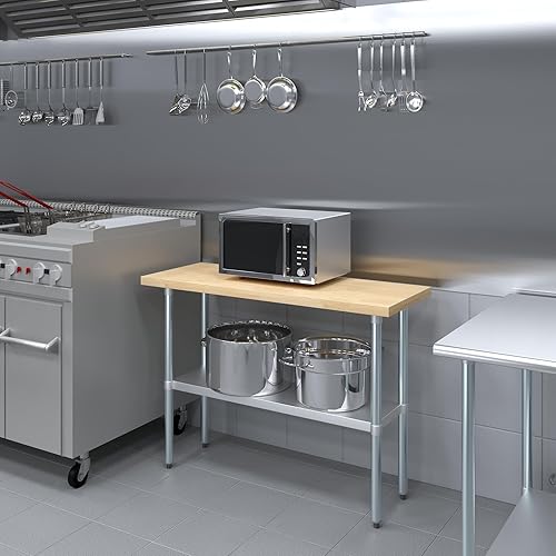 Miniatura 5 de AmGood Mesa de trabajo de madera de arce de 18 x 36 pulgadas con estante inferior ajustable