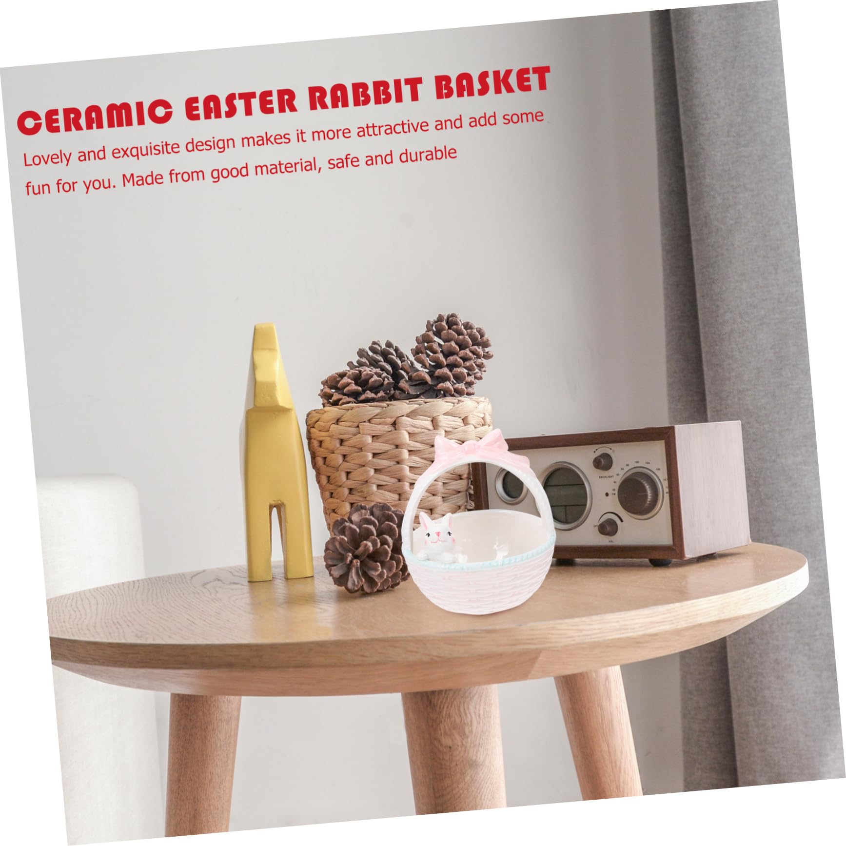 DECHOUS Dekorativer Keramikkorb mit Realistischem Osterhasen Motiv Multifunktionaler Osterkorb als Wohnaccessoire und Aufbewahrungskorb für Kinderparty und Bücherregal