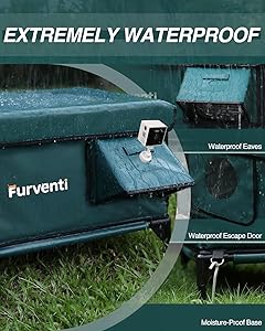 Outdoor Heated Cat House in Winter,Extremely Insulated & Weatherproof,Elevated Feral Cat Shelter with Waterproof Eaves & Escape Door for Outside Stray Barn Cat (Dark Green, L with Cam)