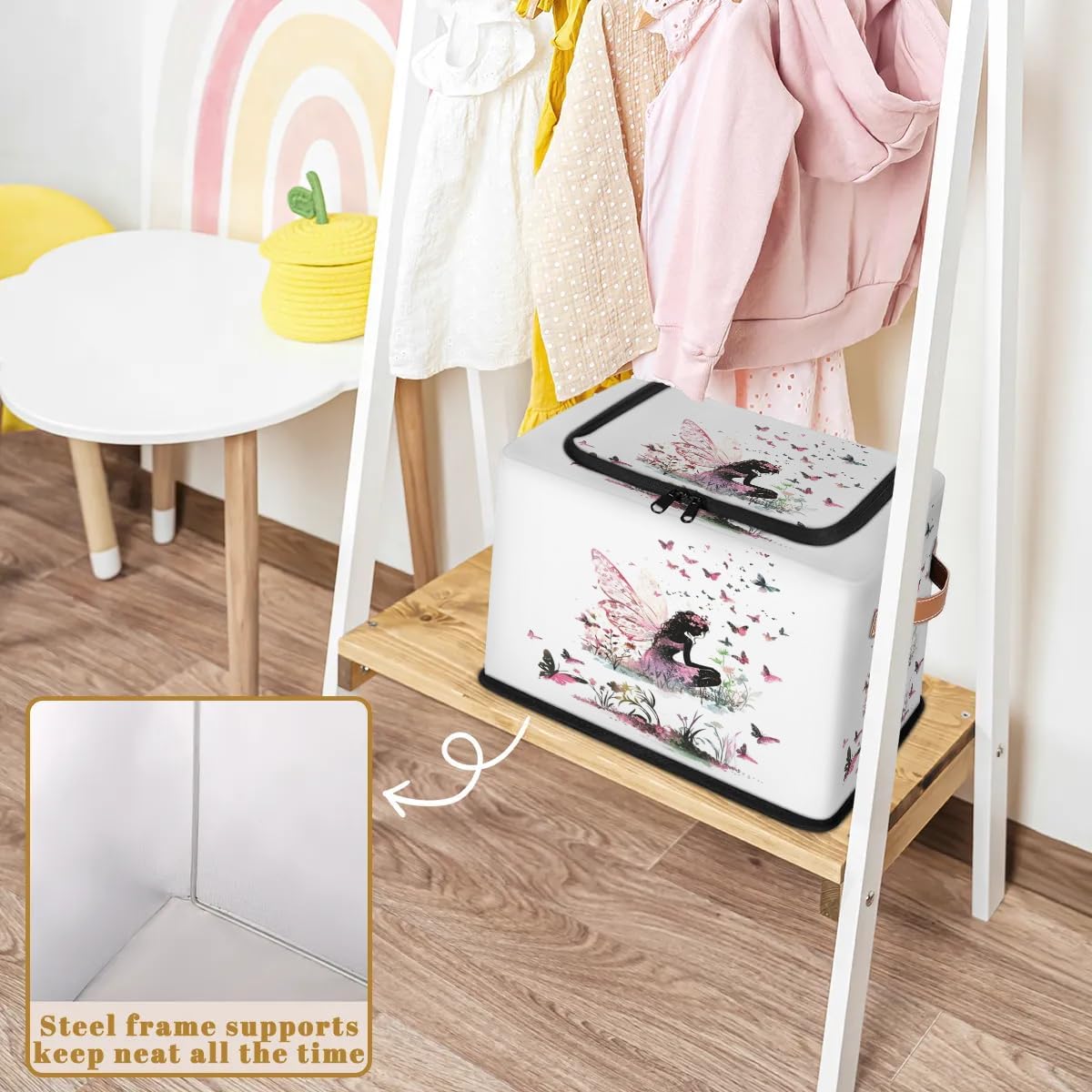 Flowers Fairy Butterflies Storage Box with Lid and Handles Foldable Cloth Storage Basket Bin Bags for Shelves Closet Shelf Toys Clothes Bed Sheets Organizer 2 Pack