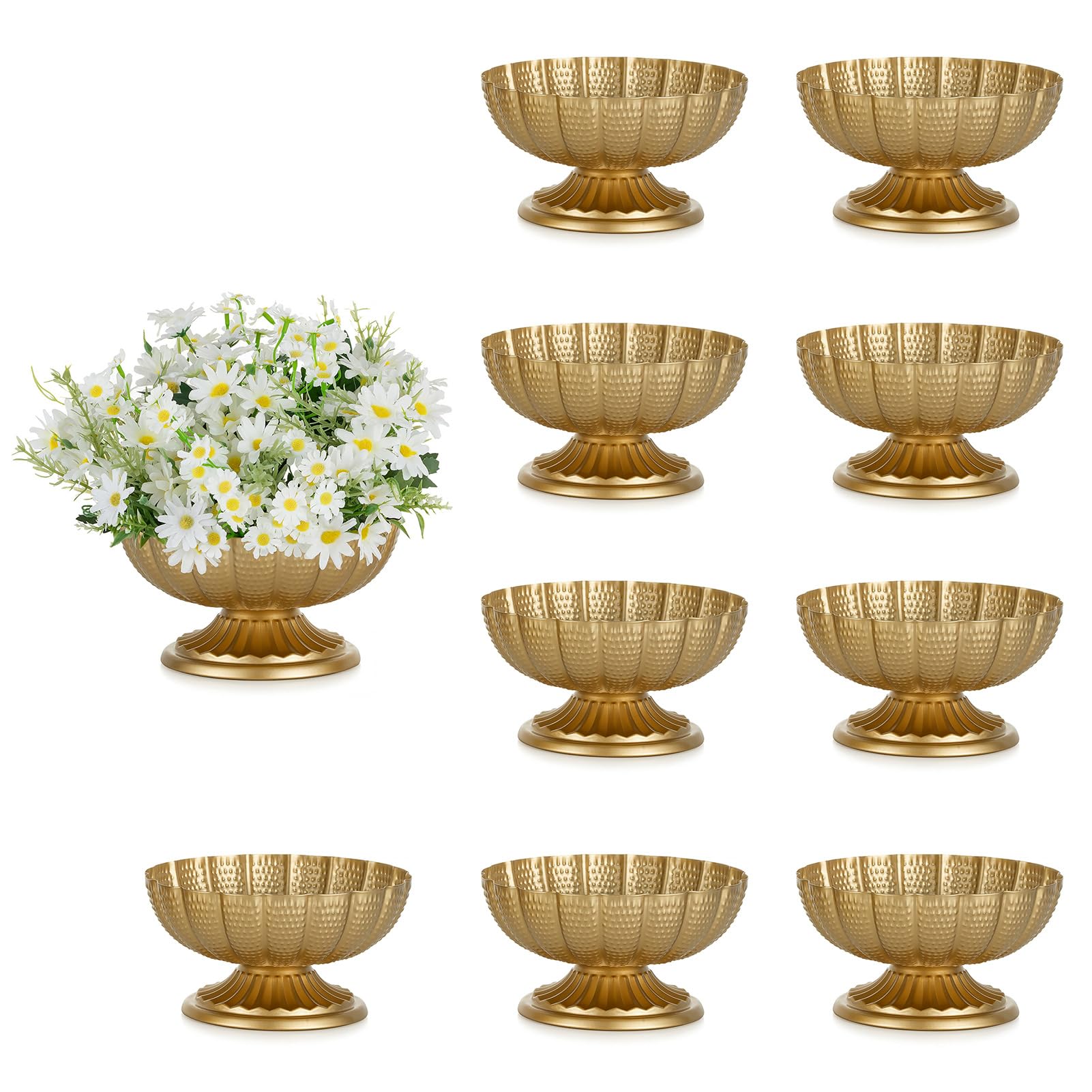 Photo 1 of NUPTIO Small Gold Vases for Centerpieces: Brass Compote Vases for Flowers - Metal Pedestal Bowl Decor for Wedding Table Home Set of 10