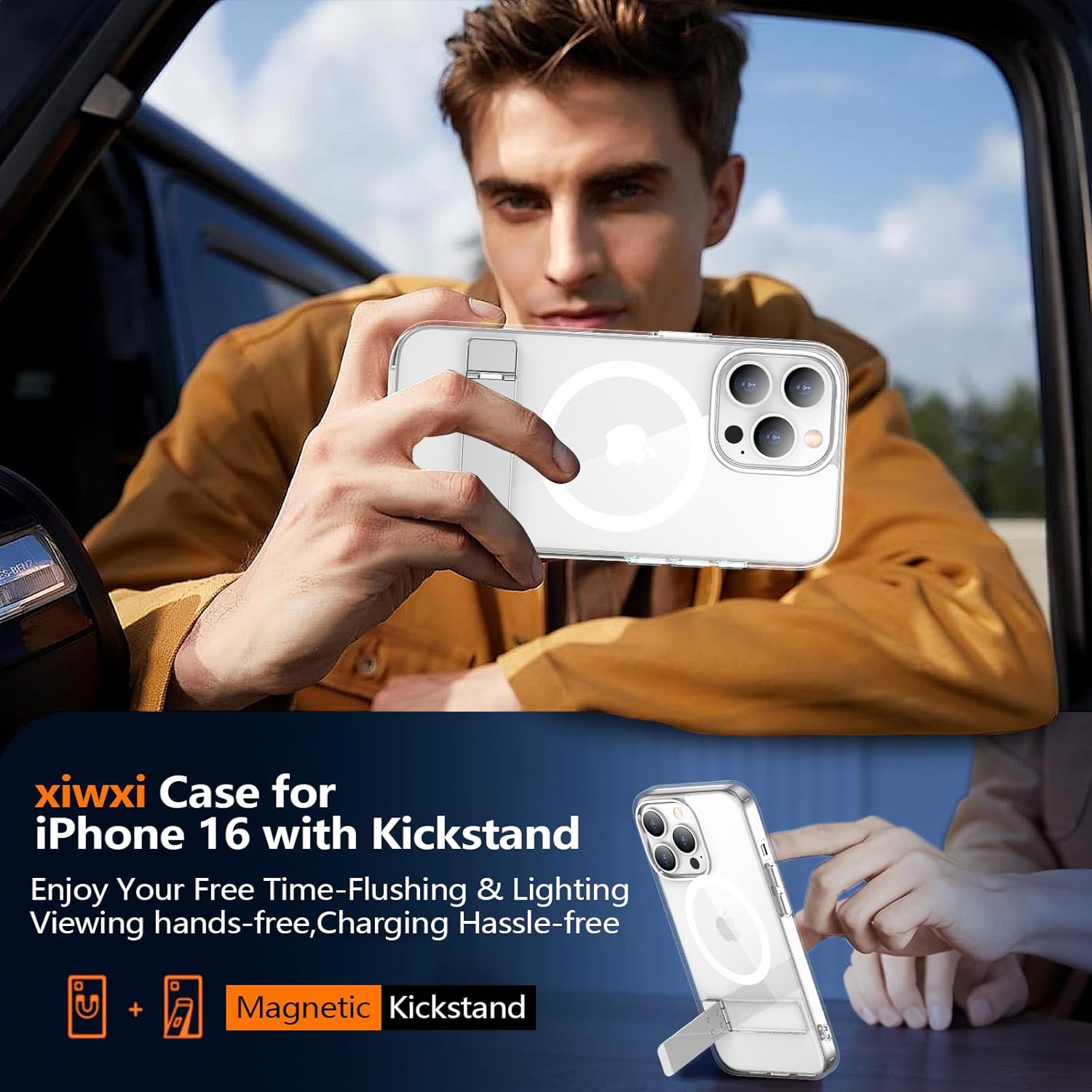 xiwxi for iPhone 14 Pro Case with Kickstand,[Compatible with Magsafe][1*Screen Protector],Military-Grade Protection & Anti-Yellowing,Magnetic Phone Case for iPhone 14 Pro,Clear - Image 7